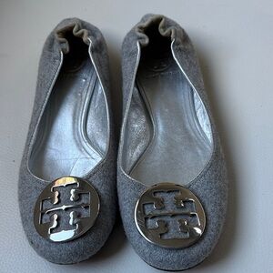 Tory Burch Silver Emblem Gray Loafers